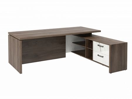 Стол с опорной тумбой FB-121R.GG Орех Пацифик Табак/Мрамор Леванто белый