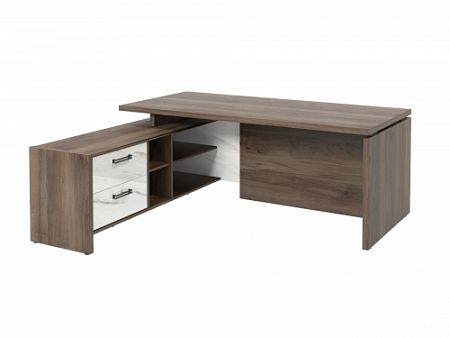 Стол с опорной тумбой FB-119L.GG Орех Пацифик Табак/Мрамор Леванто белый